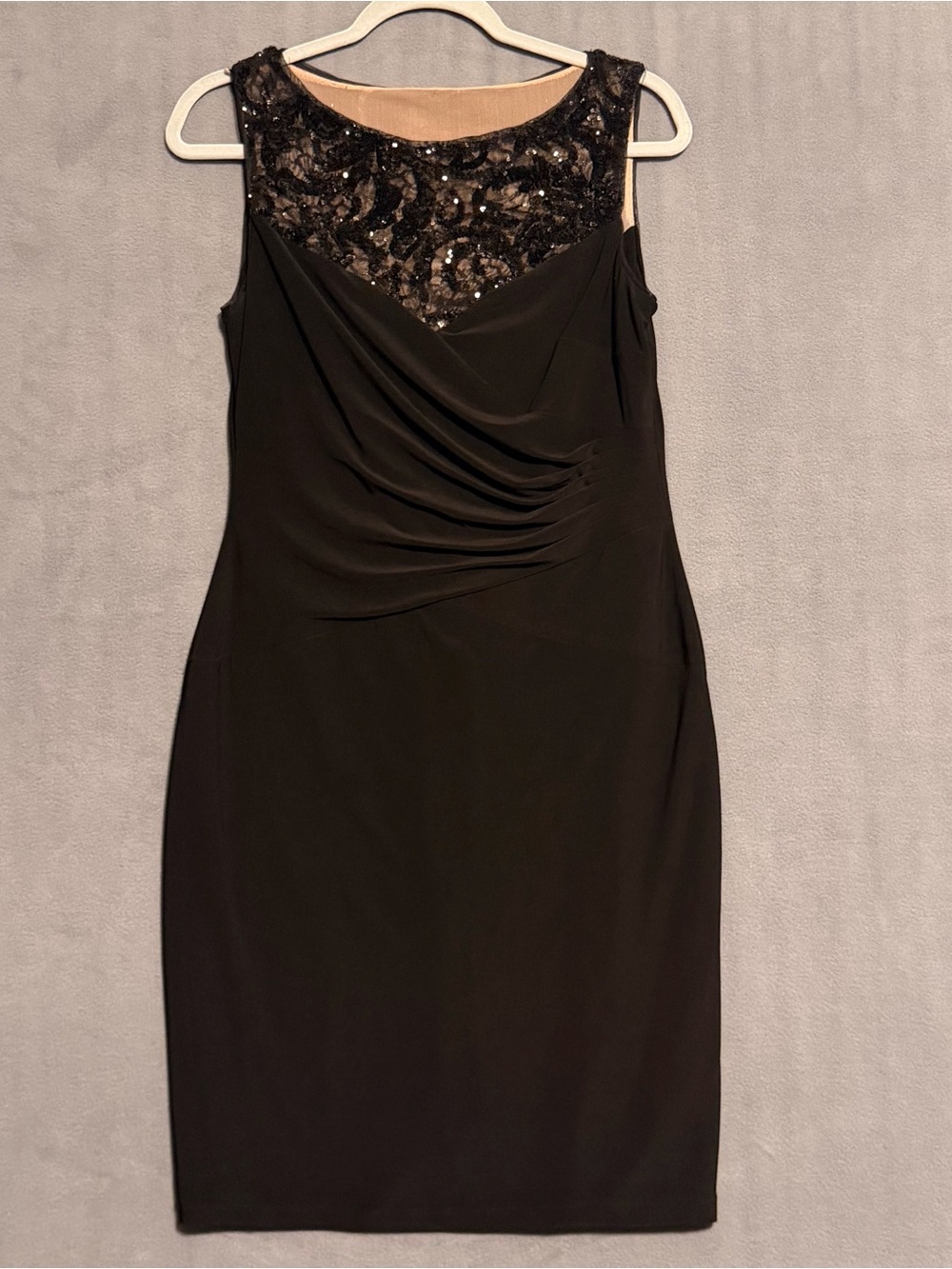 Lauren Ralph Lauren Black Sequin Lace Illusion Neck Cocktail Dress Size 8